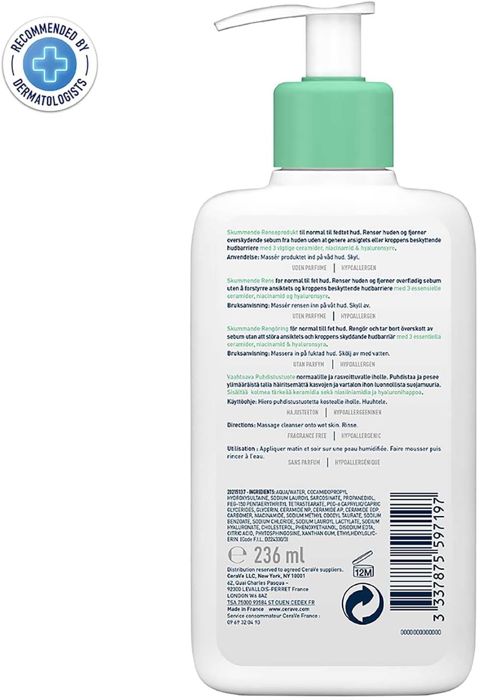 CeraVe Foaming Cleanser for Normal to Oily Skin 236mL