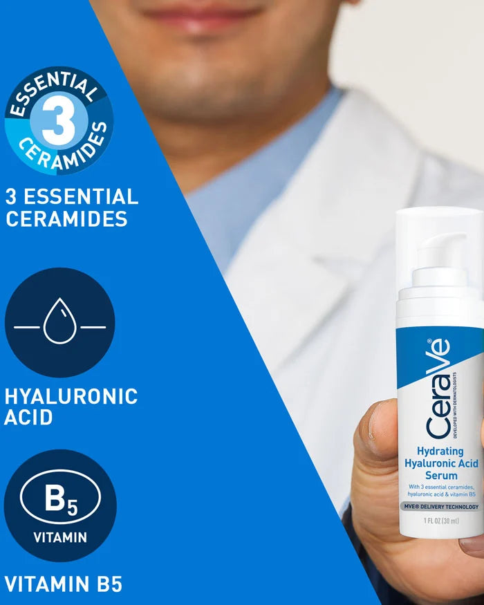 CeraVe Hyaluronic Acid Serum for Face with Vitamin B5 and Ceramides, Hydrating Face Serum, 30 Ml